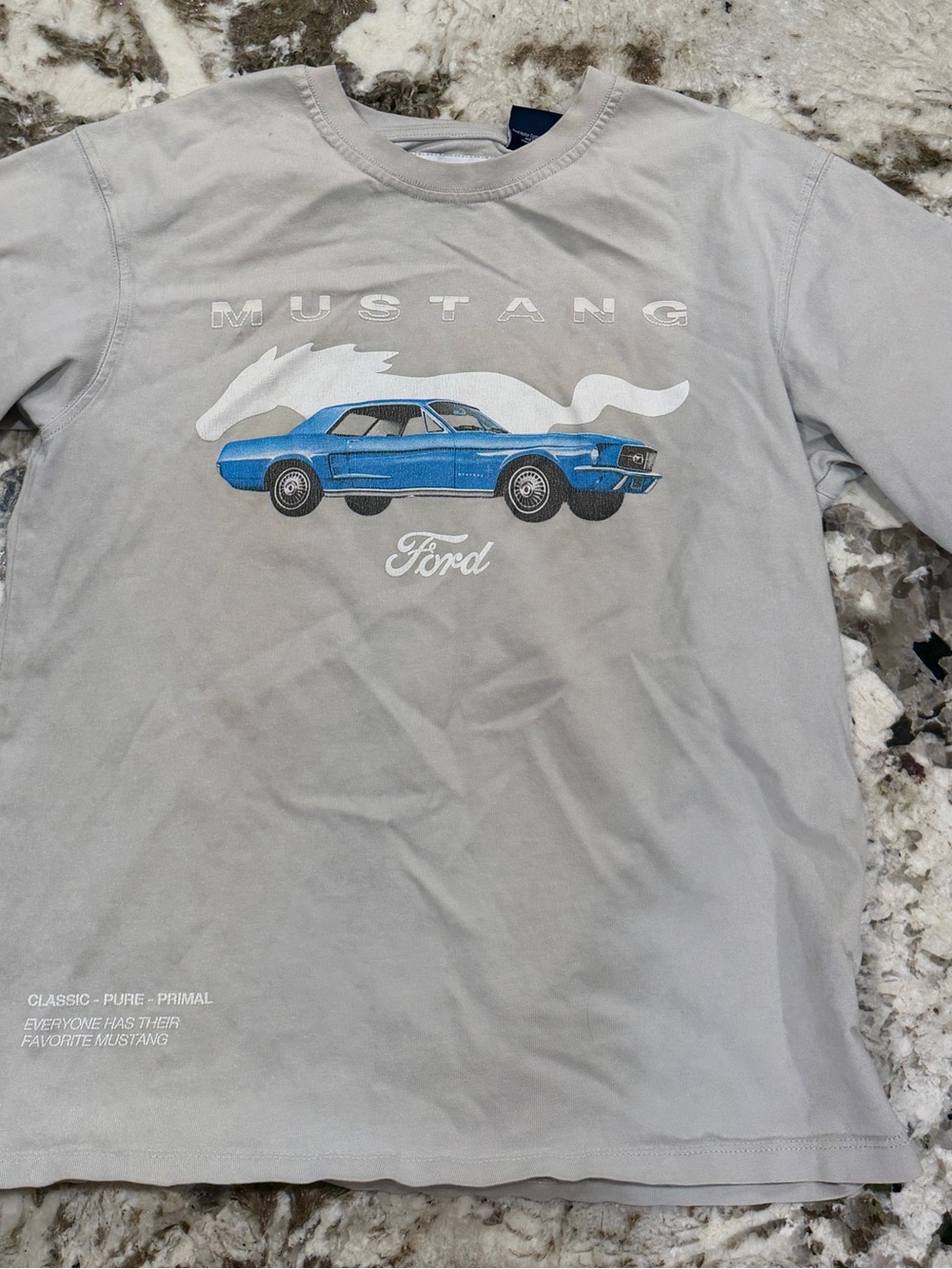 Zara Light Gray Long Sleeve Tee with Blue Car Graphic